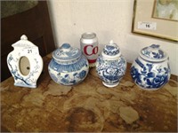 Blue & White 3 Ginger Jars & picture frame