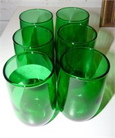 6 Green Glasses 2" wide x 3 1/2" tall
