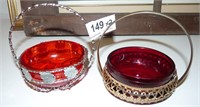 Silver Plate and Red Glass Jelly Dishes x2
