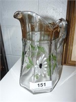 Glass Jug with painted white Daisy