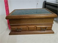 Vintage wood jewelry box with marble top