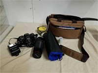 Vintage camera with camera bag and accessories