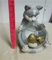 Cat fish bowl statue with brass goldfish in Bowl