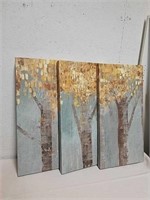 Set of three tree canvas artwork pieces 12 x 24