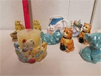 Group of cat statues and decor