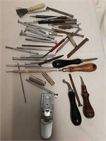 Group of wood carving tools and punches and more
