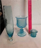 3 Blue Glass dishes