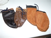 Two hand made leather pouches & Two hand made faux