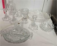 Group of heavy glass dishes some Crystal