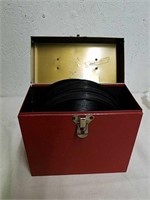 Vintage metal 45 Record Keeper box with records