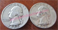 (2) 1952 washington silver quarters