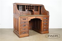 Victorian Walnut and Oak S- Roll Top Desk