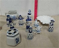 Collection of blue and white ceramics figurines
