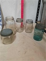 Vintage mason jars some with Glass and Metal lids