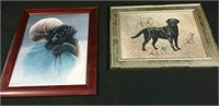 Two framed black lab dog pictures