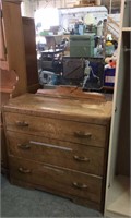 Antique three drawer dresser and mirror 38X 17 X