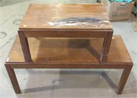 2 Wooden Tables 48x18x21"h and 29x18x18"h