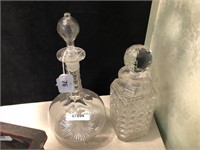 2 GLASS DECANTERS & STOPPERS (1 WHISKEY)