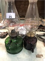 2 VINTAGE GREEN AND BROWN FINGER LAMPS