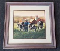 Framed Painting By James E Seward Amish & Cows