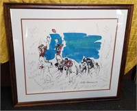 Football Watercolor Art W/ Tons Of Autographs