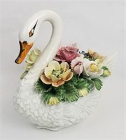 Vintage Ceramic Ardalt Swan W/ Flowers Beautiful
