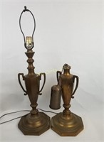 Pair Of Heavy Brass Lamps Trophy Style