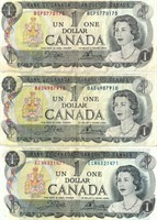 3 CANADIAN 1973 @1.00 BILLS