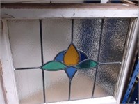 ANTIQUE STAINED GLASS IN WINDOW FRAME