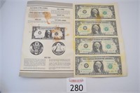 (4) 1985 Uncut, Uncirculated Dollar Bills
