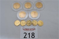 Five Dollar Gold Plated Collector Coins & Nickles