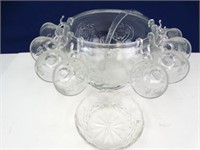 Glass Punch Bowl w/ (6) Cups
