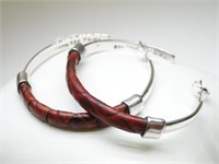 Vtg. Taxco Mexico 925 Silver Leather Hoop Earrings