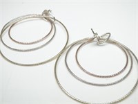 Tri-Color 925 Silver Triple Hoop Earrings