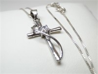 925 Silver & CZ Cross Pendant Necklace