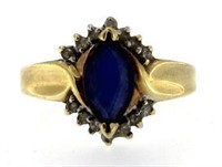 10kt Gold Natural Marquise Sapphire & Diamond Ring