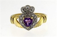 Genuine Amethyst & Diamond Heart Ring