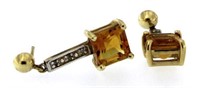 14kt Gold Princess Cut Citrine & Diamond Earrings