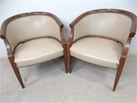 (2) Vintage Barrel Back Studded Leather Chairs