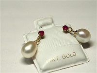 $300 14K Ruby FW Pearl Earrings