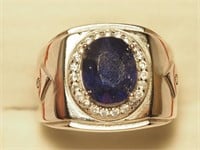 $500. S/Silver CZ Enhanced Sapphire Men's Ring
