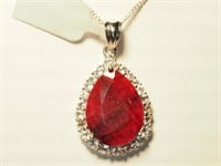 $950. S/Silver Large Ruby and White Topaz Pendant