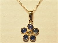 $1200. 10/14KT Sapphire and Diamond Pendant Neckla