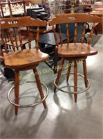 Two Wooden Swivel  Barstools