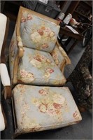 2pc French Chair & Ottoman by Ethan Allen