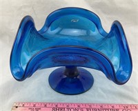 Blenko Glass Blue Footed Dish