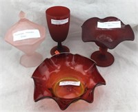 Fenton Frosted Candy Dishes; Hand Blown Bowl