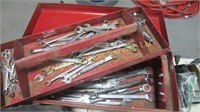 TOOL BOX FULL OF OPEN AND BOX END WRENCHES