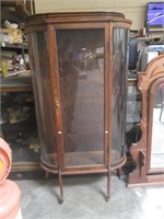 Antique Curved Glass Front Oak China Cabinet