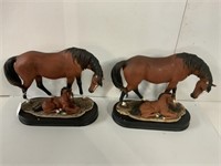 PAIR OF HORSE AND FOAL STATUES